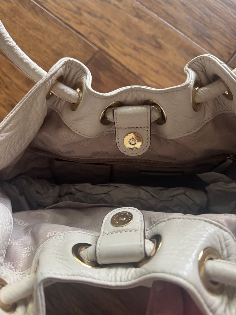 Michael Kors Cream Pebbled Leather Drawstring Hobo with Gold Hardware - Picture 5 of 5